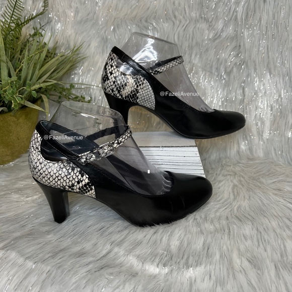 Gianni Bini Shoes - Giani Bernini Vinaa Mary Janes Faux Snakeskin Accent Heels Black/White Sz 8